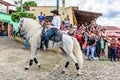 Horseback cowboy rides in village, Guatemala Royalty Free Stock Photo