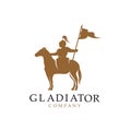 Horseback Knight Silhouette, Horse Warrior Paladin Medieval logo Royalty Free Stock Photo