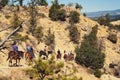 Horseback ride in Bryce Canyon National Park. Tourists explore uniquely beautiful landscape