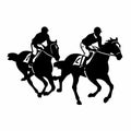 Horseback rider black icon on white background. Race horsemen silhouette