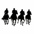 Horseback rider black icon on white background. Race horsemen silhouette