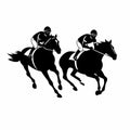 Horseback rider black icon on white background. Race horsemen silhouette