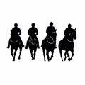 Horseback rider black icon on white background. Race horsemen silhouette