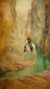 Horseback Rider in Canyon, AI Generative Royalty Free Stock Photo