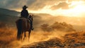 Horseback Rider on Golden Sunrise Trail. Royalty Free Stock Photo