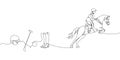 Horseback riding and horse polo set one line art. Continuous line drawing rider, saddle, trot, horse racing, horse