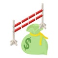 Horseback riding icon isometric vector. Money bag near equestrian fence icon