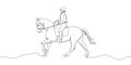 Horseback riding one line art. Continuous line drawing horse, rider, saddle, trot, horse racing, polo, sport Royalty Free Stock Photo