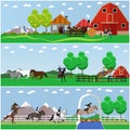 Horseback riding, show jumping, taming horses, farming, vector set Royalty Free Stock Photo