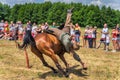 Horseback riding skills show on historical reenactment of Battle of Cedynia
