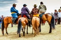 Horseback spectators in deel, Nadaam horse race, Mongolia