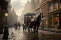 Horsedrawn carriage traversing cobblestone