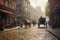 Horsedrawn carriage traversing cobblestone