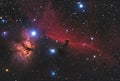 The Horsehead Nebula in Orion. The Flame Nebula NGC 2024, the deep red nebula strip IC 434 with the Horsehead Nebula Royalty Free Stock Photo