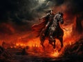 Black horseman of the apocalypse with sword riding black horse AI