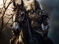 White horseman of apocalypse warrior in armor riding white horse AI