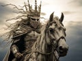 White horseman of apocalypse warrior in golden armor riding white horse AI