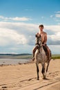 Horseman on the beach Royalty Free Stock Photo