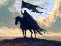 Horseman with a flag in his hand. Fantasy illustration. Generative AI