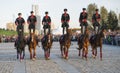 Horsemen Cavalry Escort of the Presidential Regiment perform trick riding