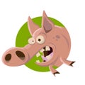 Funny cartoon illustration of a pig in a green badge