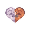 Two romantic horses in the shape of a heart