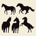 horses animals silhouettes isolated icons Royalty Free Stock Photo