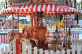 Horses carousel at the amusement entertainment park. Colorful carousel with horses, amusement park element. Children s Royalty Free Stock Photo