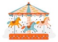 Horses carousel. Kids park attraction. Carnival wheel with funny ponies. Decorative equine animals. Round rides Royalty Free Stock Photo