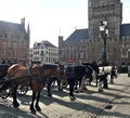 Horses and Carriages in Market Square Bruges, Belgium