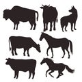 horses and cows black animals silhouettes isolated icons Royalty Free Stock Photo