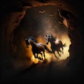 Horses escaping a Burning Cave