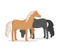 Horses grazing. Flat vector illustration, isolated on white background.