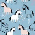 Colorful seamless pattern with happy horses. Decorative cute background with animals Royalty Free Stock Photo