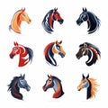 Dynamic Horse Logos Collection In Dark Orange And Navy