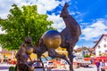 Horses modern art sculptures at main street of Vaduz Liechtenstein Royalty Free Stock Photo