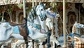 Horses on historical carousel, carrousel, roundabout, nostalig merry-go-round for children. Royalty Free Stock Photo