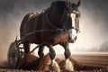 Horses plow the land. Horses work field. AI Generated