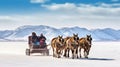 Horses pulling sleigh in winter, Generative AI Royalty Free Stock Photo