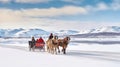 Horses pulling sleigh in winter, Generative AI Royalty Free Stock Photo