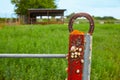 Horses ranch door hoseshoe and snails Royalty Free Stock Photo