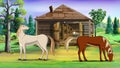 Horses at the ranch illustration