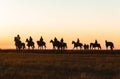 Horses Riders Silhouetted Dawn