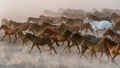 Horses run gallop in dust Royalty Free Stock Photo