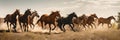 Horses run gallop in the meadow Royalty Free Stock Photo