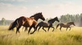 Horses run gallop in the meadow on a sunny day Royalty Free Stock Photo