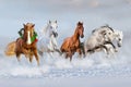 Horses run in snow. Christmas image Royalty Free Stock Photo