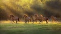 Horses run in sunlight Royalty Free Stock Photo