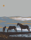 Horses at Sable Island Reserve Southeast of Halifax Nova Scotia Canada WPA Poster Art