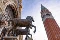 The Horses of Saint Mark Triumphal Quadriga, four bronze statues of horses on the facade of St Mark`s Basilica in Venice
